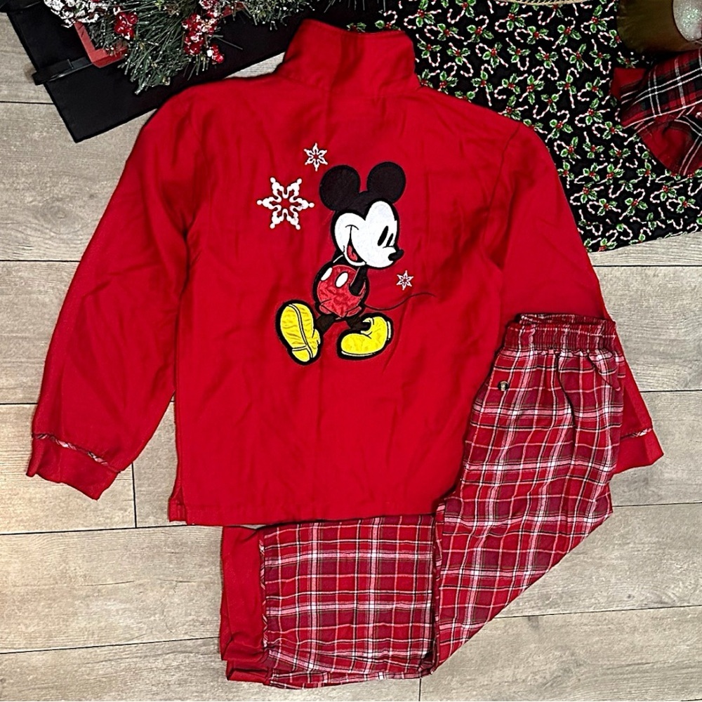 Vintage Disney Store Mickey Mouse Christmas Pajamas Set Youth Size 7/8 Embroided